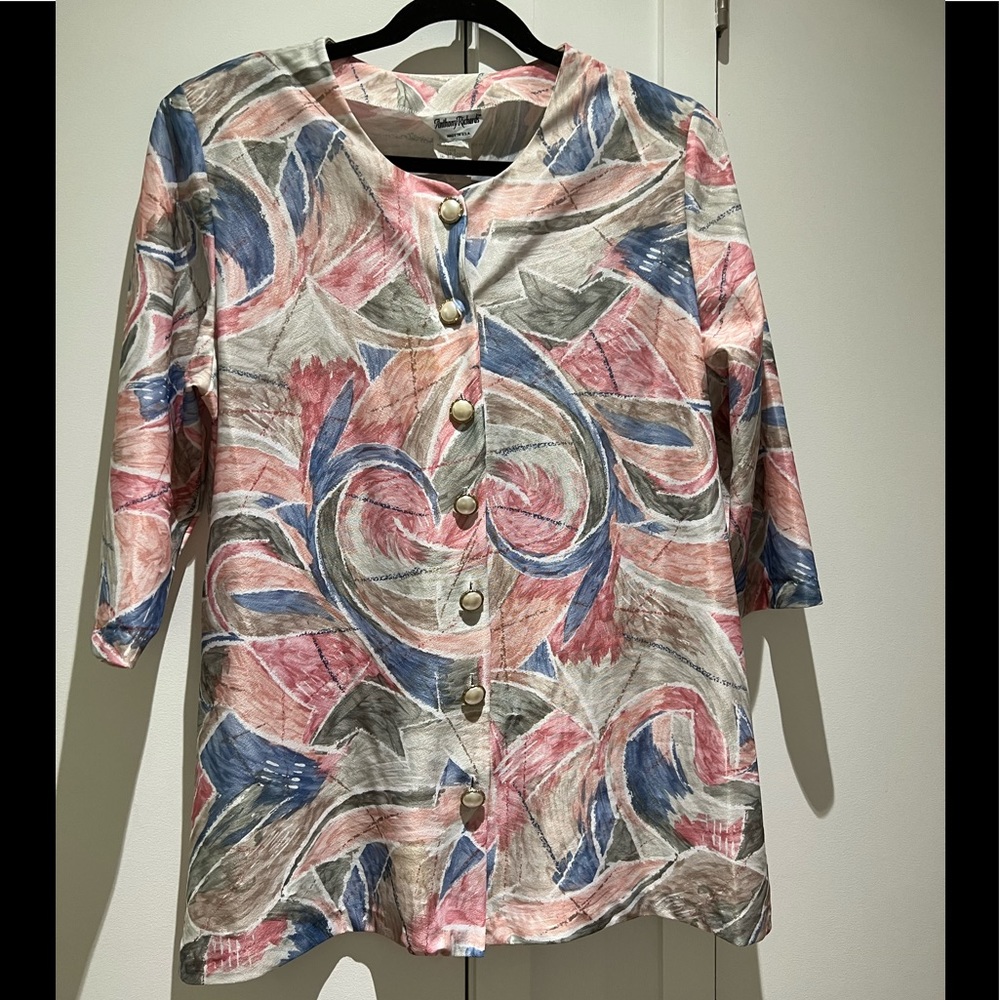 80s style pastel blouse with pearl buttons